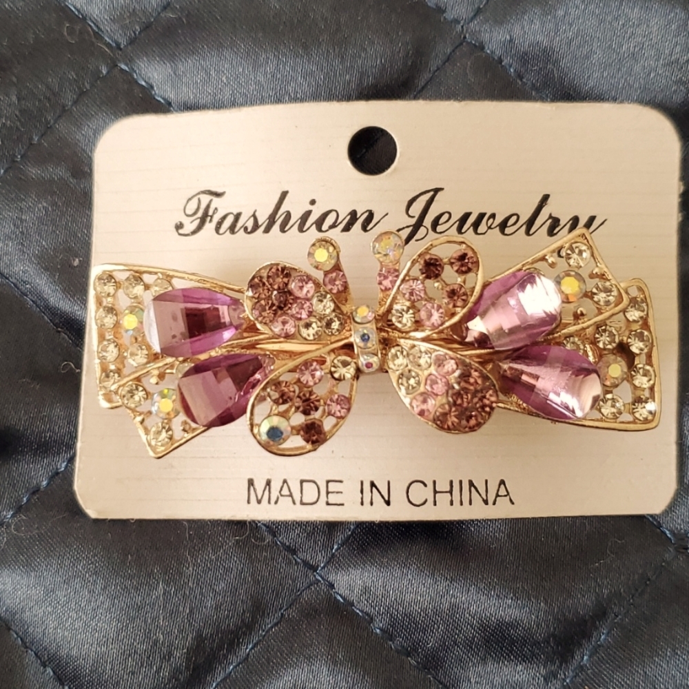 PURPLE  RINSTONE BUTTERFLY HAIR CLIP BARRETTE UP